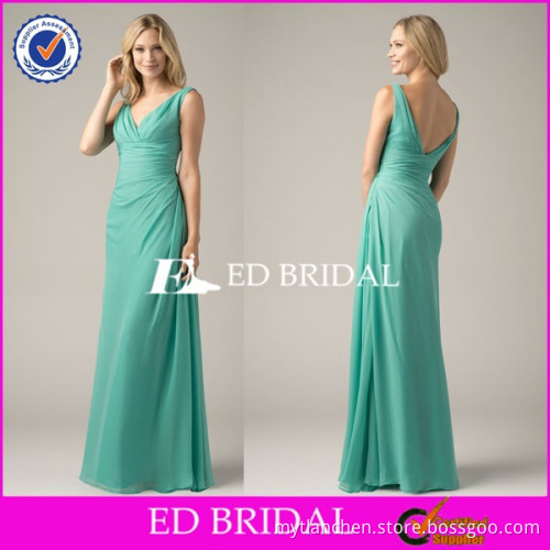 CE1062 Sexy A-Line V-Neck Low Back Long Chiffon Ruffles Sky Blue Bridesmaid Dresses